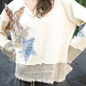 POL V Neck Star Patch Shirt  Med